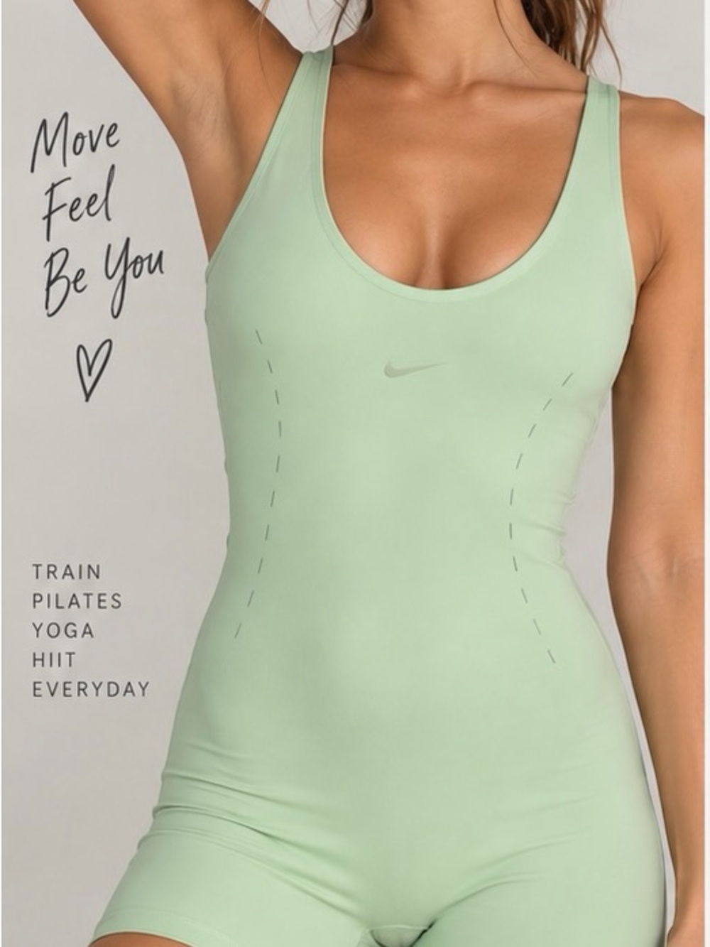 Nike Women's Mint Green Scoop-Neck Fitted Active Bodysuit Romper